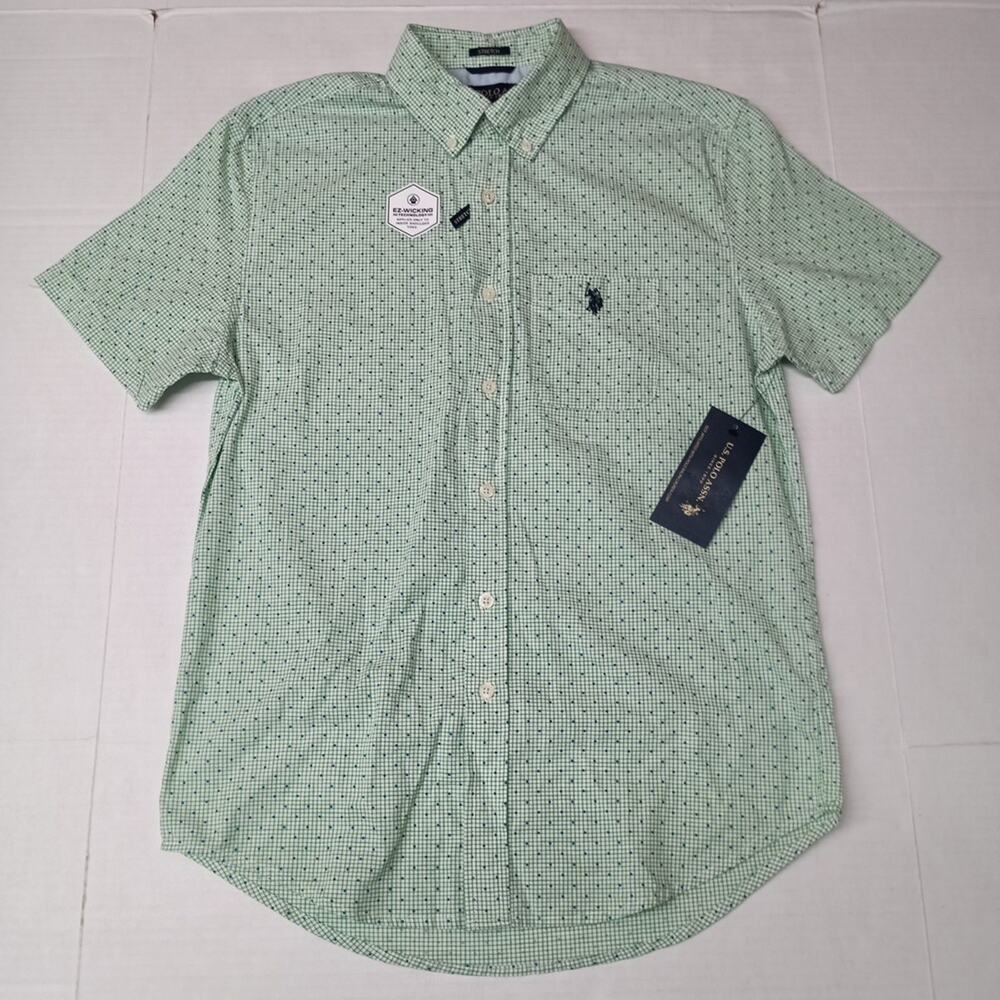U.S. Polo Assn. Woven Shirt‎ Men's S Stretch Green Checkered